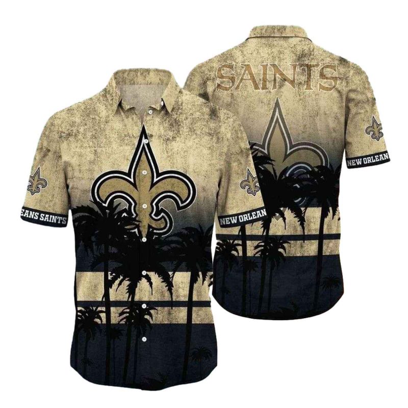 Sunset Palm Silhouette New Orleans Saints Tropical Hawaiian Shirt 1