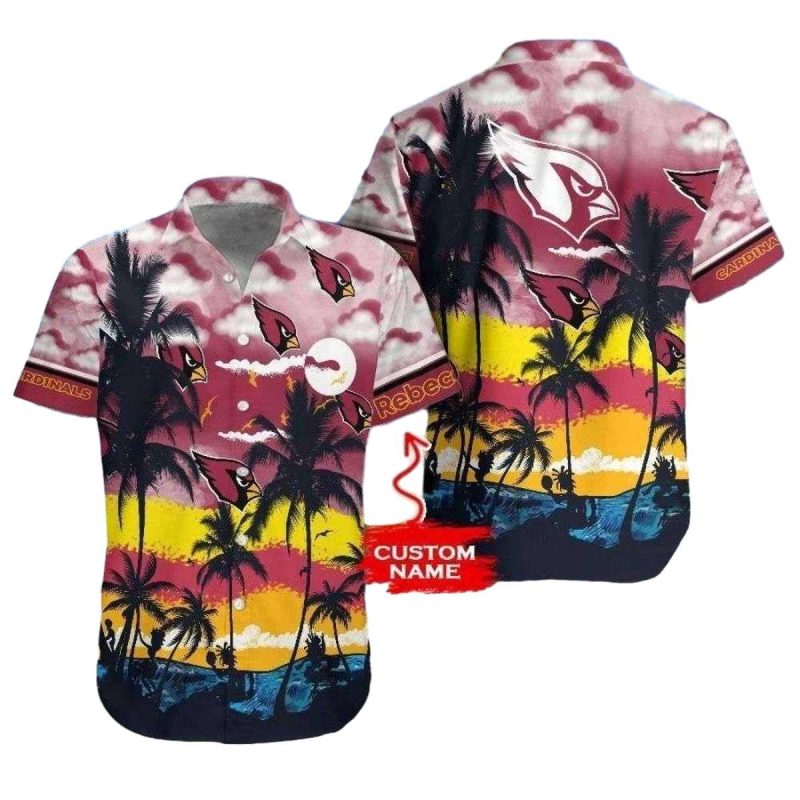 Sunset Showdown Arizona Cardinals Hawaiian Shirt Custom Name Tropical Palms 1