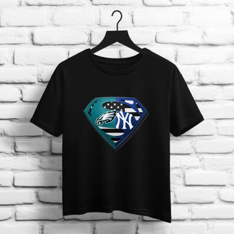 Superhero Philadelphia Eagles And New York Yankees Diamond American Flag Independence Day Shirt T Shirt 1 1