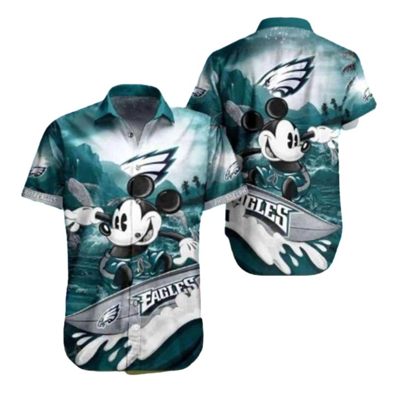 Surfs Up Funny Mickey Surfing Eagles Hawaiian Shirt Philadelphia Style 1