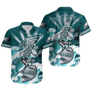 Philadelphia Eagles Grateful Dead Tribute Surf’s Up Skeleton Hawaiian Shirt