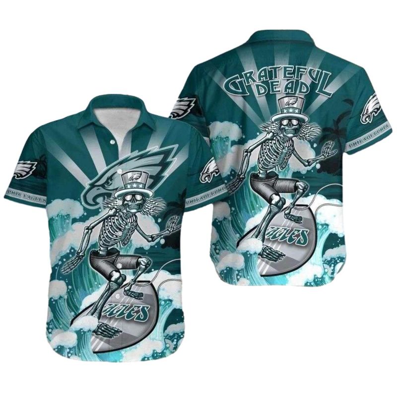 Surfs Up Skeleton Eagles Hawaiian Shirt Philadelphia Eagles Grateful Dead Tribute 1