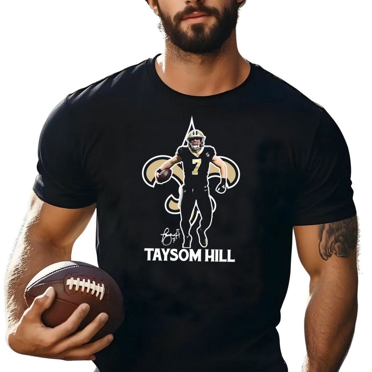 Taysom-Hill-New-Orleans-Saints-Fleur-De-Lis-Football-T-Shirt-1_t-shirt-4_5