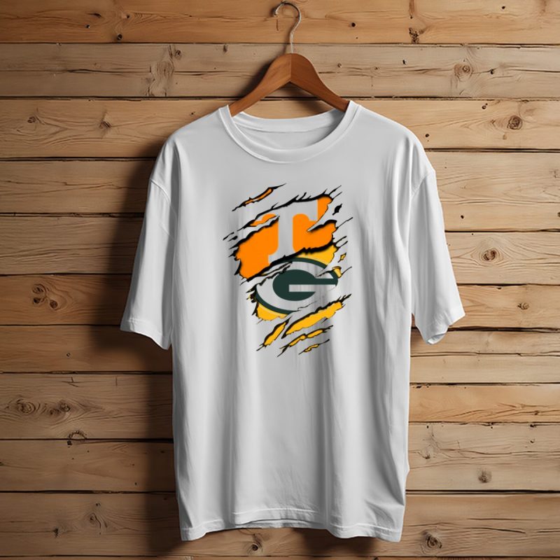 Tennessee Vols And Green Bay Packers Torn Logo Fusion T Shirt T Shirt 1 1
