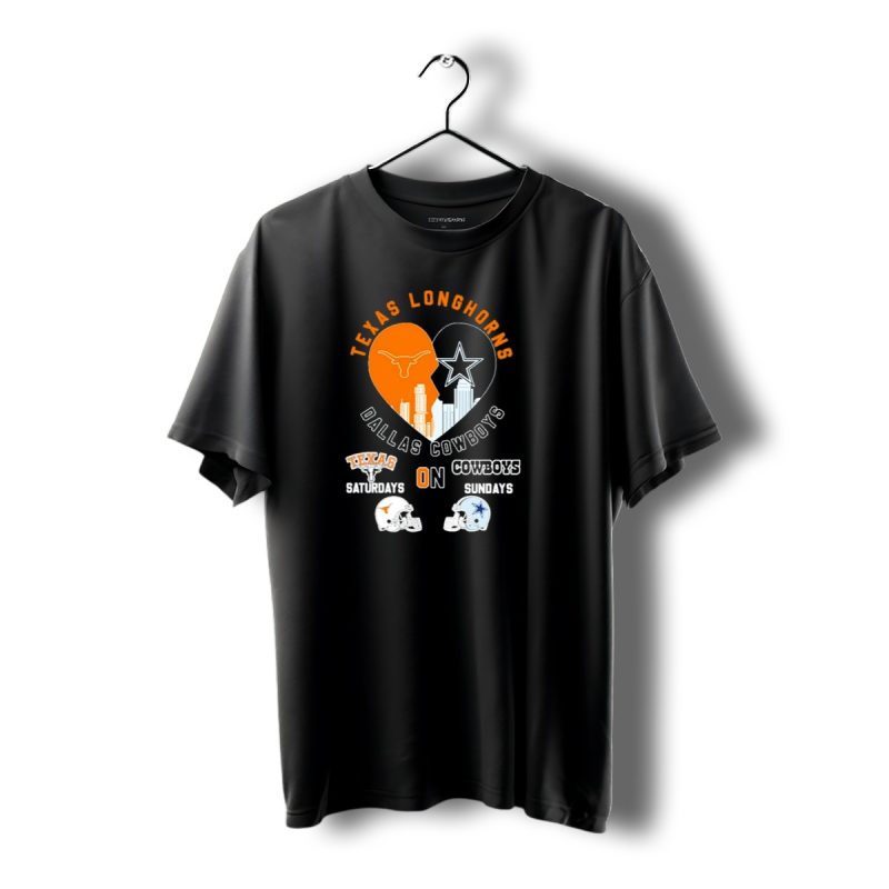 Texas Longhorns Dallas Cowboys Heart Skyline Saturdays Sundays Football Helmets T Shirt 1 T Shirt 1 1