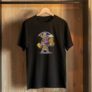 Thanos Marvel Character With Infinity Gauntlet And Baltimore Ravens Nfl T-Shirt
