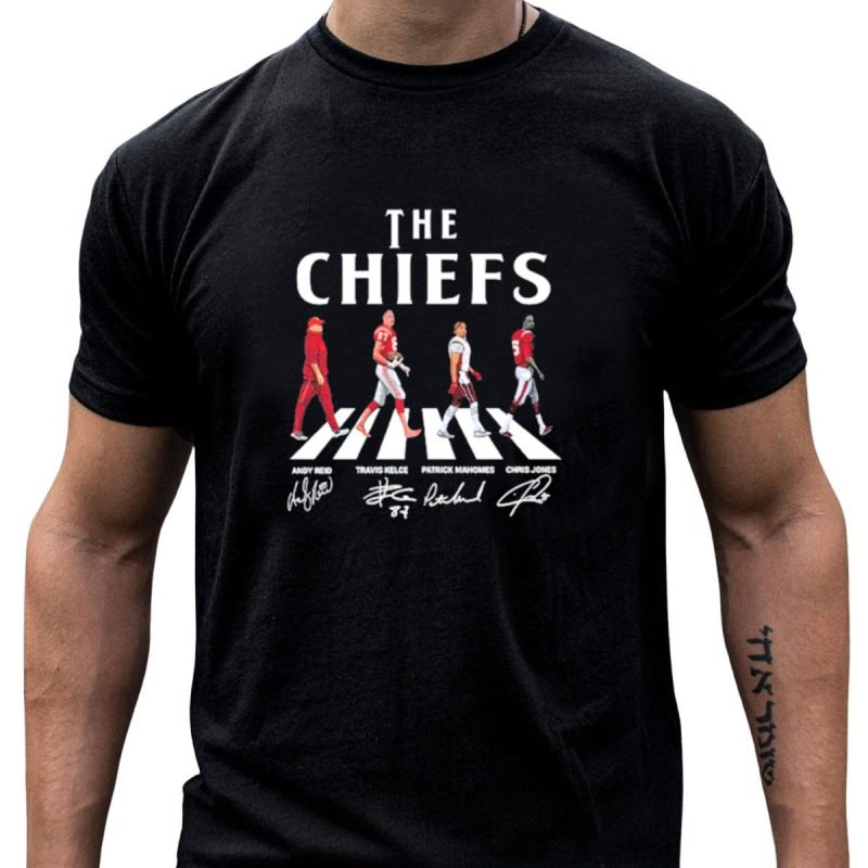 The Chiefs Andy Reid Travis Kelce Patrick Mahomes Chris Jones Abbey Road Signature T Shirt T Shirt 1 1