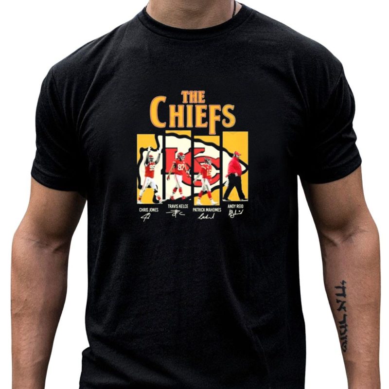The Chiefs Chris Jones Travis Kelce Patrick Mahomes Andy Reid Signatures T Shirt T Shirt 1 1