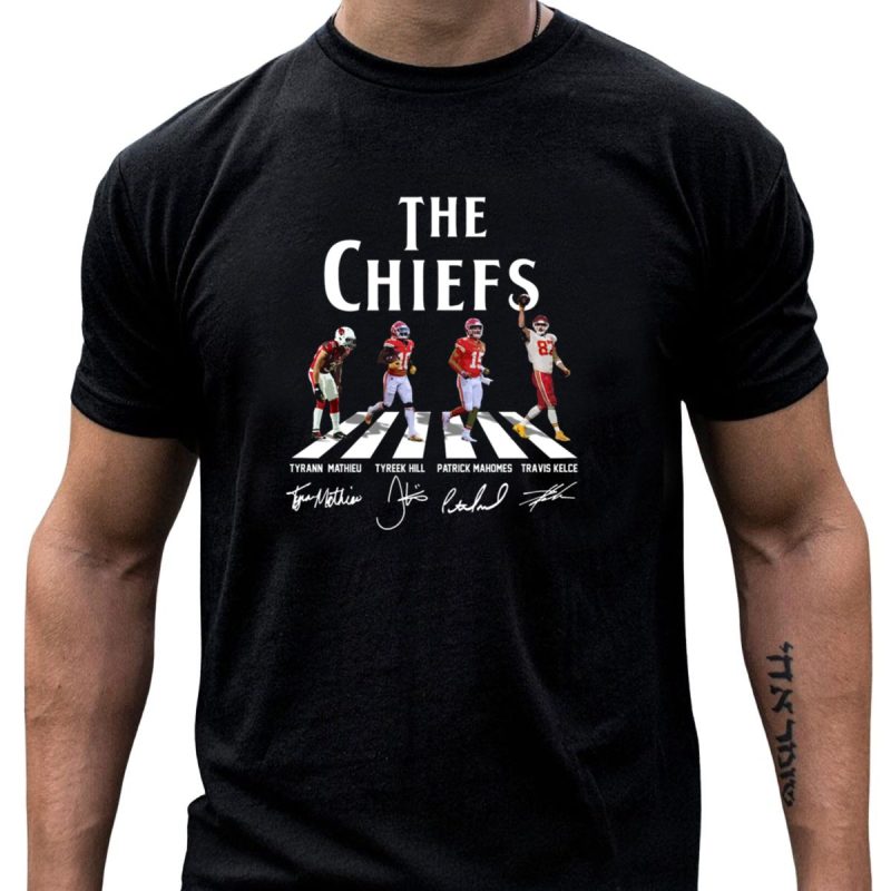 The Chiefs Tyrann Mathieu Tyreek Hill Patrick Mahomes Travis Kelce Signatures Football Abbey Road T Shirt T Shirt 1 1
