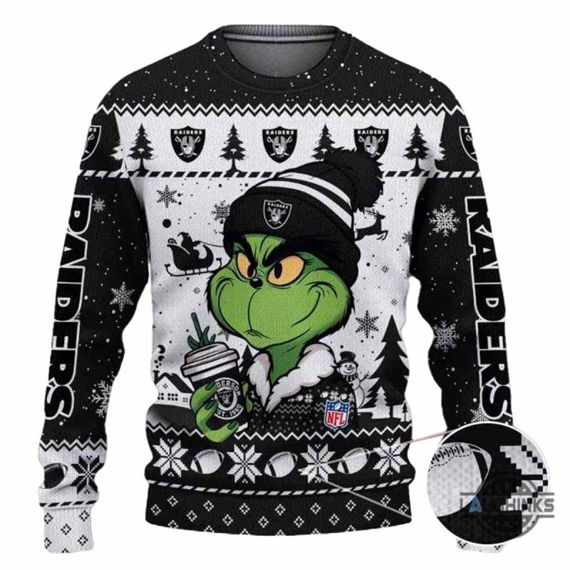 The Grinch Holding Coffee Las Vegas Raiders Ugly Christmas Sweater 1