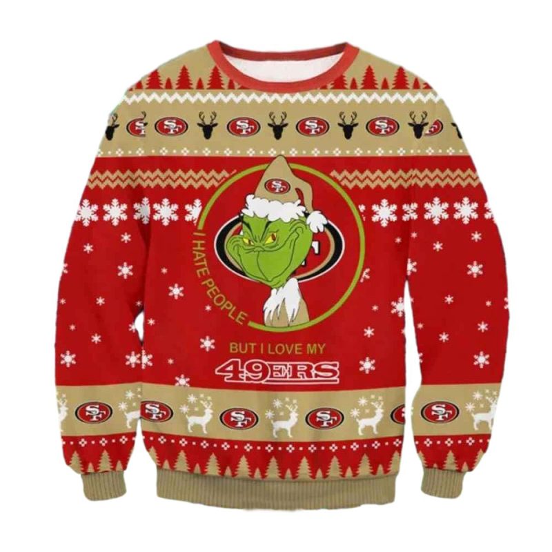 The Grinch Math San Francisco 49Ers Santa Hat I Hate People Ugly Sweater 1