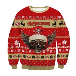 The Grinch Math San Francisco 49ers Skull Santa Hat Ugly Sweater