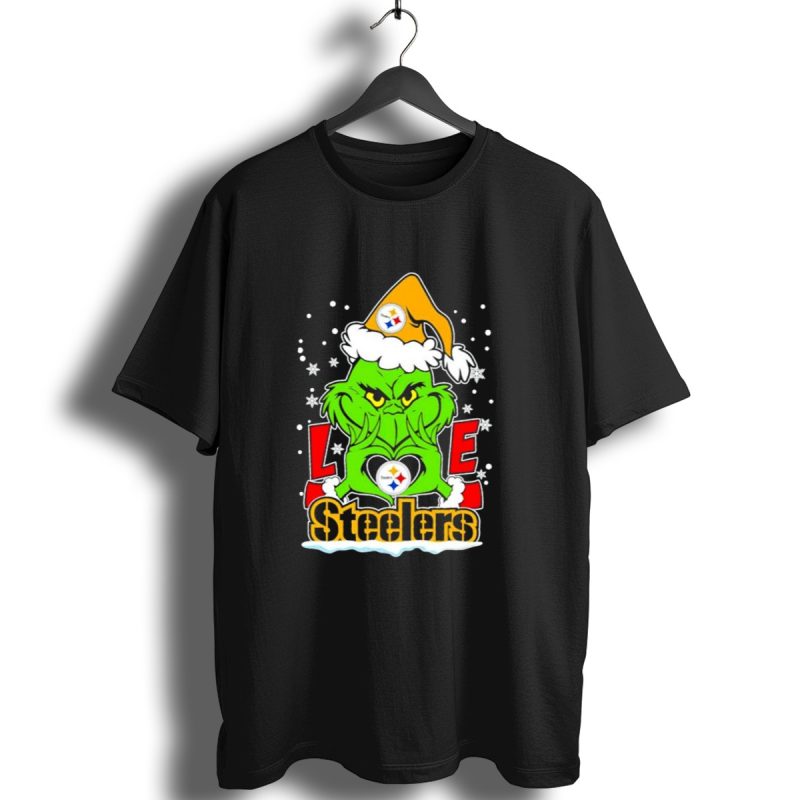 The Grinch Santa Hat Love Pittsburgh Steelers Logo Snowflakes T Shirt 1 T Shirt 1