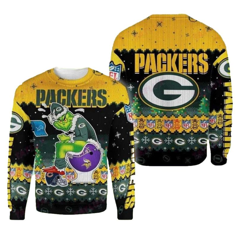 The Grinch Toilet Funny Green Bay Packers Ugly Sweater 1