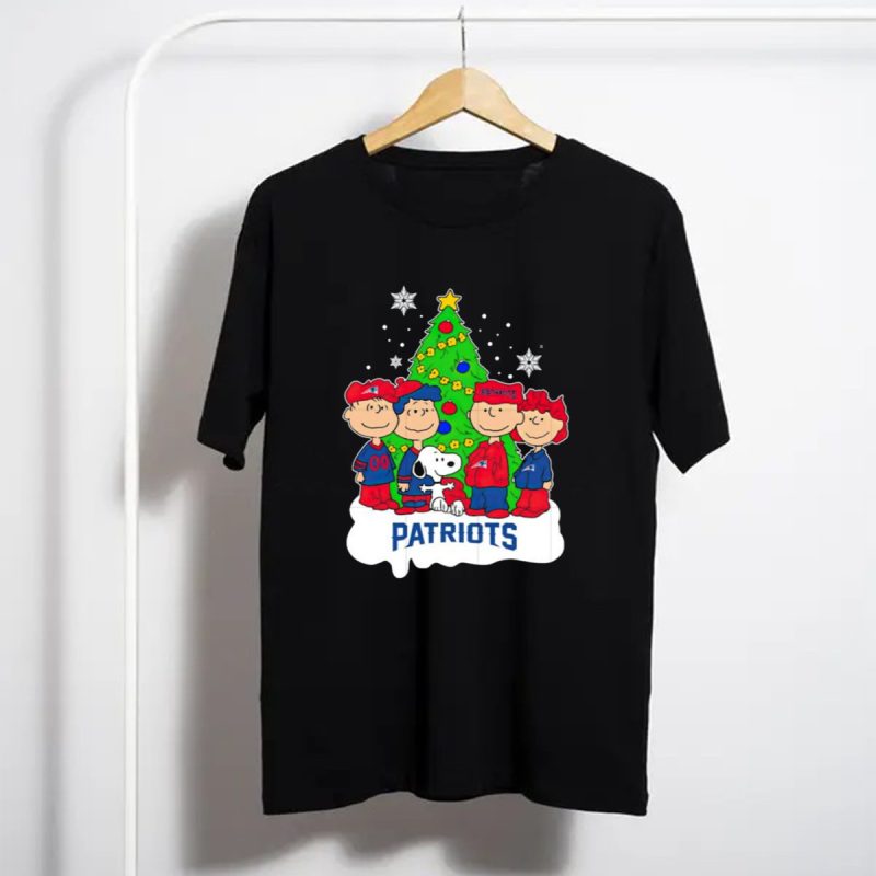 The Peanuts Characters Christmas With New England Patriots Tree And Snoopy T Shirt T Shirt 1