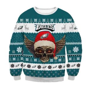 The Grinch Math Philadelphia Eagles NFL Skull Santa Hat Ugly Sweater