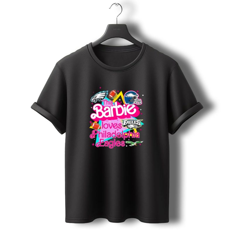 This Barbie Loves Philadelphia Eagles With Logos And Footballs T Shirt T Shirt 0 1