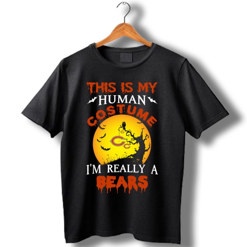 This Is My Human Costume Really A Chicago Bears Halloween Shirt T Shirt 1