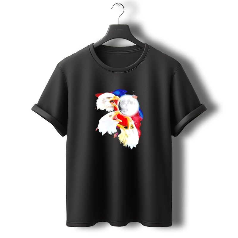 Three Eagles To The Moon American Flag Lunar Trio T Shirt T Shirt 0 1