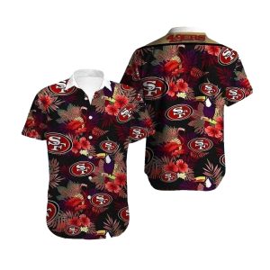 Tiki Charm 49ers Game Day 49ers Tropical Pattern Hawaiian Shirt