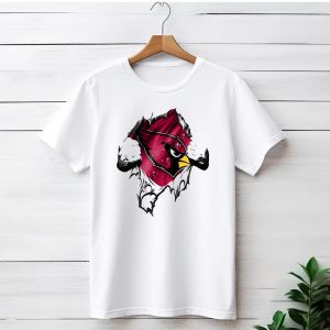 Torn Arizona Cardinals Logo with Ripped Effect and Aggressive Mascot Burst T-Shirt