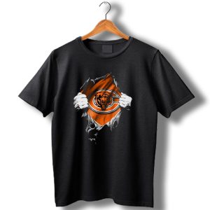 Torn Chicago Bears Emblem Revealed Through Ripped Fabric T Shirt