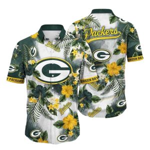 Tropical Canopy Green Bay Packers Yellow Hibiscus Hawaiian Shirt