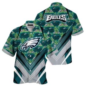 Philadelphia Eagles Tropical Palms Midnight Teal Hawaiian Shirt