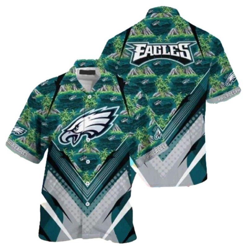 Tropical Palms Midnight Teal Philadelphia Eagles Hawaiian Shirt 1