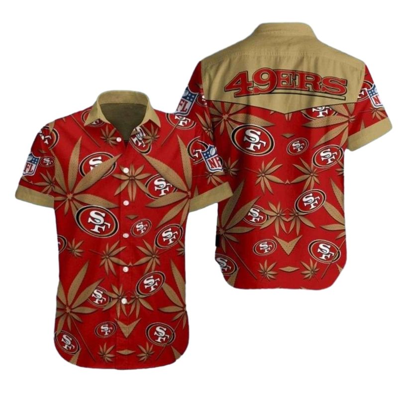 Tropical Touchdown 49Ers Weed Red Pattern Hawaiian Shirt 1