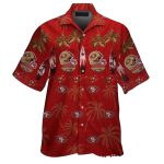 Tropical Touchdown Palm Trees 49ers Red Hawaiian Shirt
