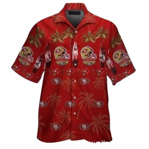 Tropical Touchdown Palm Trees 49ers Red Hawaiian Shirt