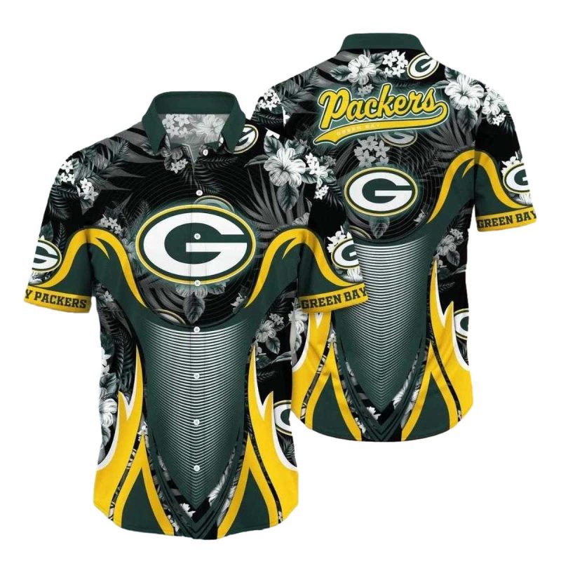 Tropical Vortex Green Bay Packers Swirl Pattern Hawaiian Shirt 1