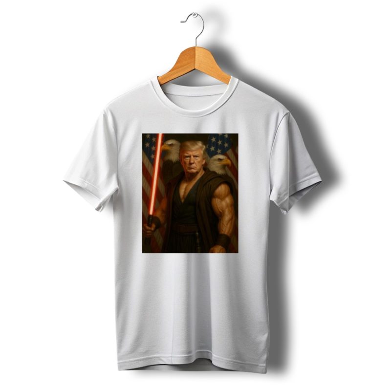 Trump Jedi Warrior With Lightsaber And Eagles In Front Of American Flags T Shirt T Shirt 1 1
