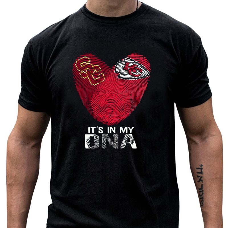 Usc Trojans Kc Chiefs Heart Shape Fingerprint Its In My Dna T Shirt T Shirt 1 1