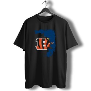 Vermont Map with Cincinnati Bengals Logo Inside T-Shirt