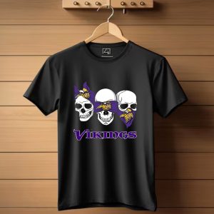 Vikings 3 Skull Bandana Purple Gold T Shirt