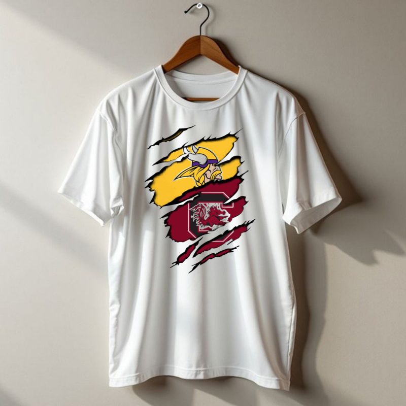 Vikings Gamecocks Logo Fusion Tear T Shirt 1 T Shirt 1