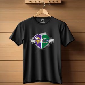 Vikings Gators Heart Split Logo Inside Ripped Chest T Shirt