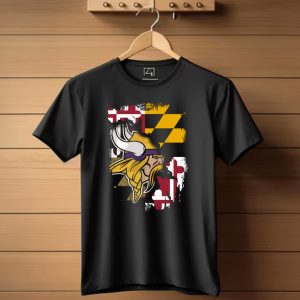 Vikings Helmet Art With Maryland Flag Background T Shirt