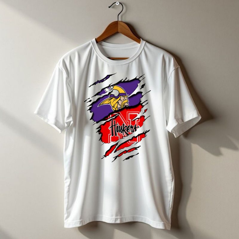 Vikings Huskers Ripped Logo Blend T Shirt 1 T Shirt 1