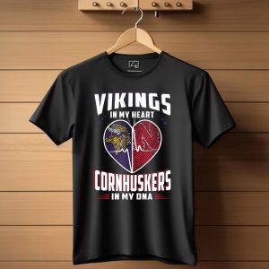 Vikings In My Heart Cornhuskers In My Dna Fingerprint Heartbeat T Shirt