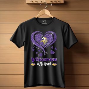Vikings In My Heart Minnesota Vikings Logo Purple Sparkling Hearts T Shirt