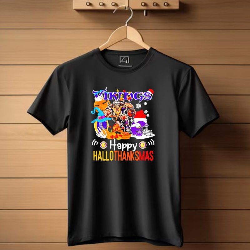 Vikings Mascot Happy Hallothanksmas Festive Football T Shirt 1 T Shirt 1