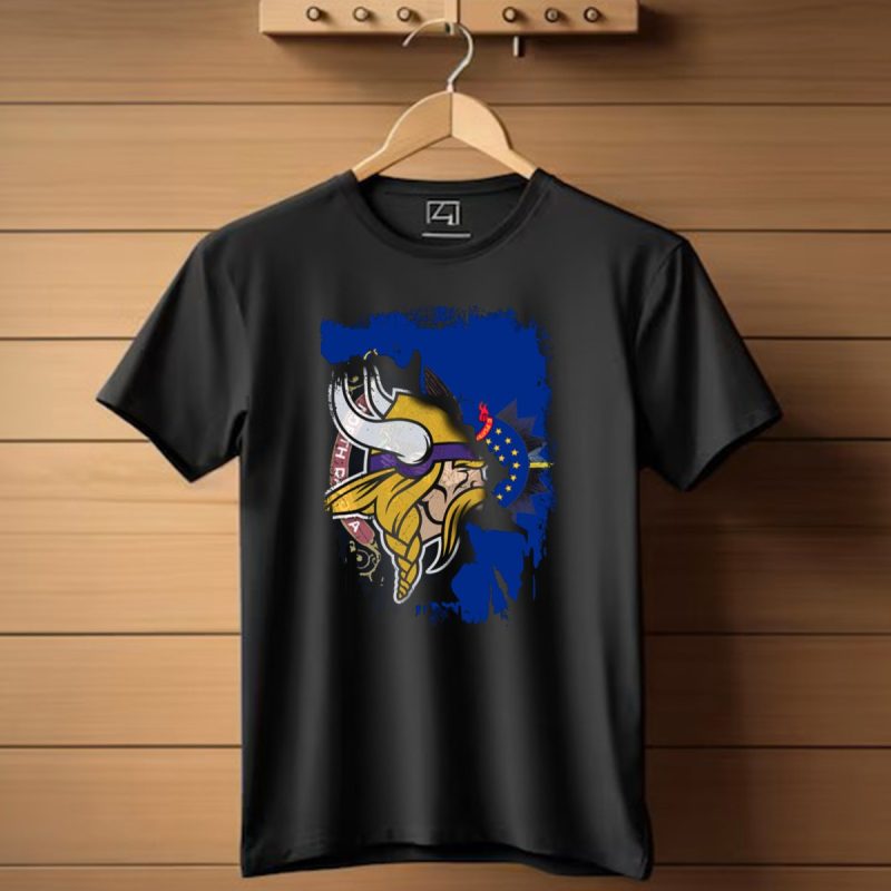 Vikings North Dakota Flag Fusion T Shirt 1 T Shirt 1