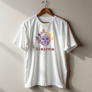 Vikings Skull Helmet With Purple And Yellow Wings T Shirt
