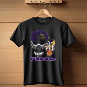 Vikings Skull With Pumpkin And Football In Purple Hat T Shirt