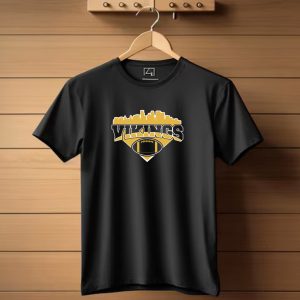 Vikings Skyline Football Team Logo With Gold Football T Shirt