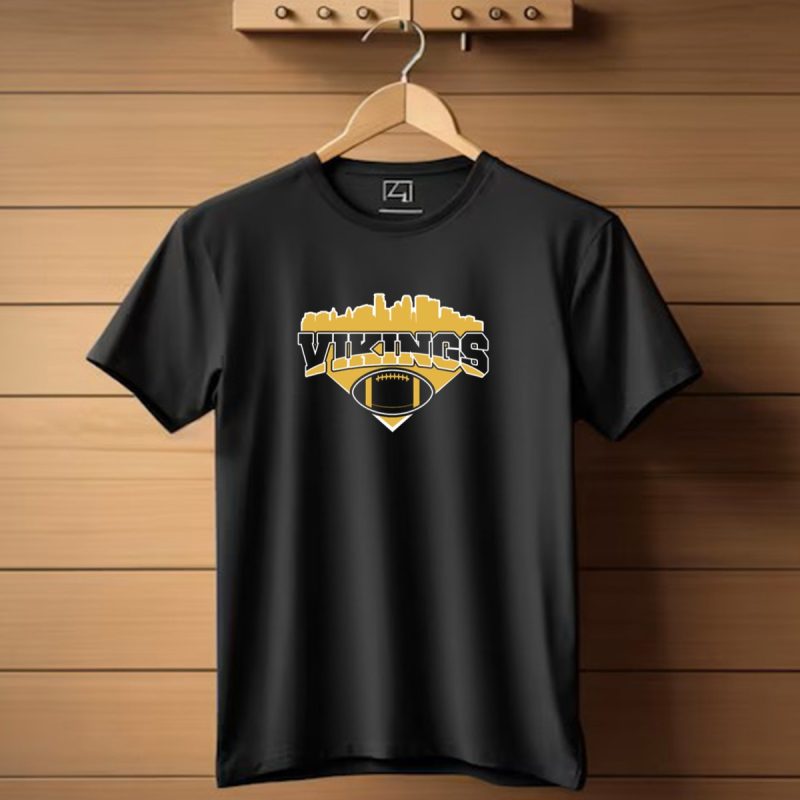 Vikings Skyline Football Team Logo With Gold Football T Shirt 1 T Shirt 1