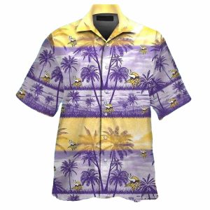 Vikings Sunset Palms Gradient Vacation Hawaiian Shirt